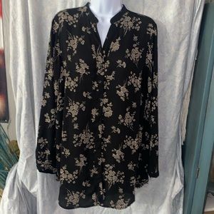 Joan Rivers Blouse Womens Size 14 Button Up Long Sleeve Black Floral Beautiful